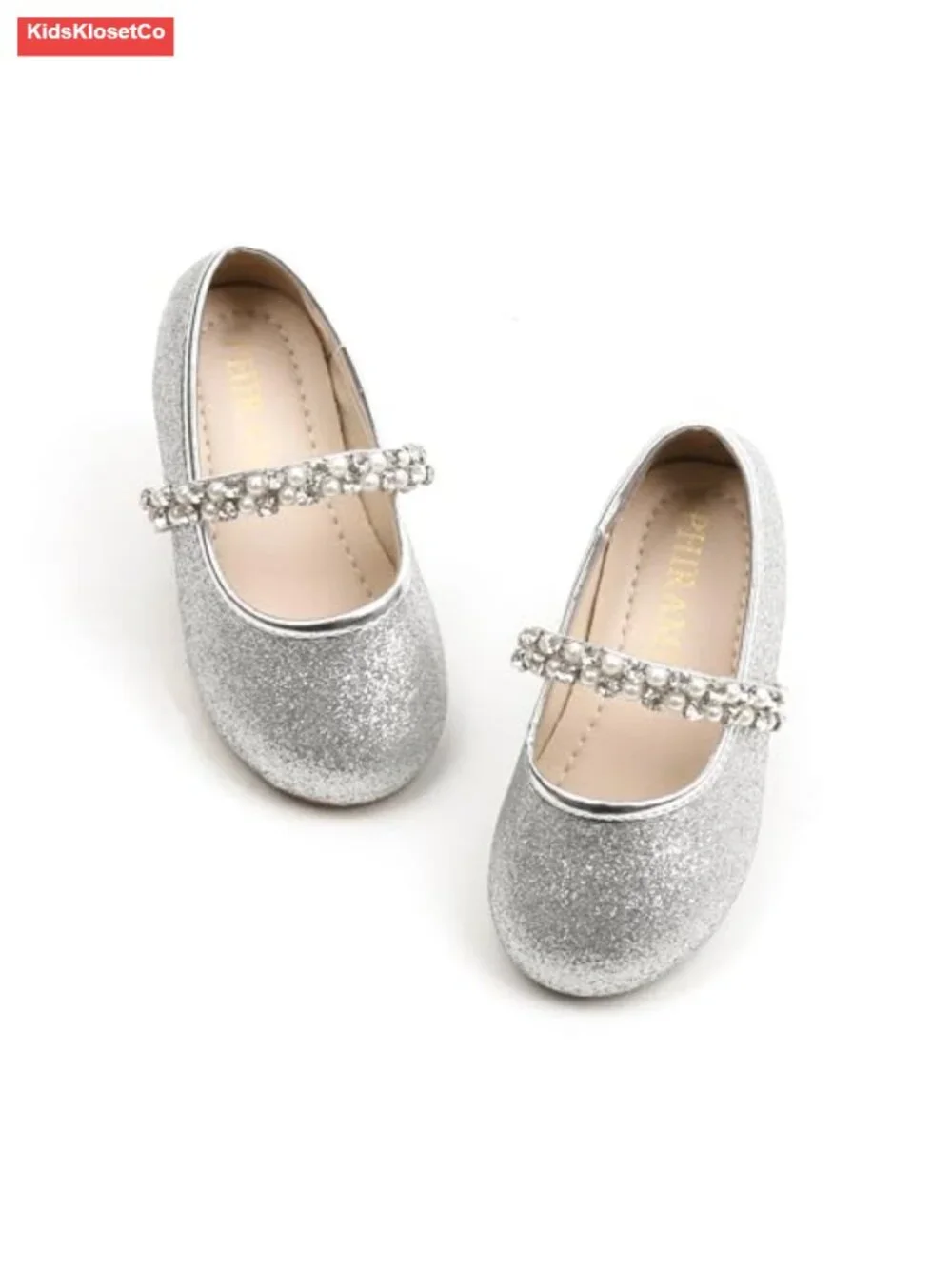 Toddler Ballet Flats with Rhinestone Pearl - Dress Shoes for Wedding Party